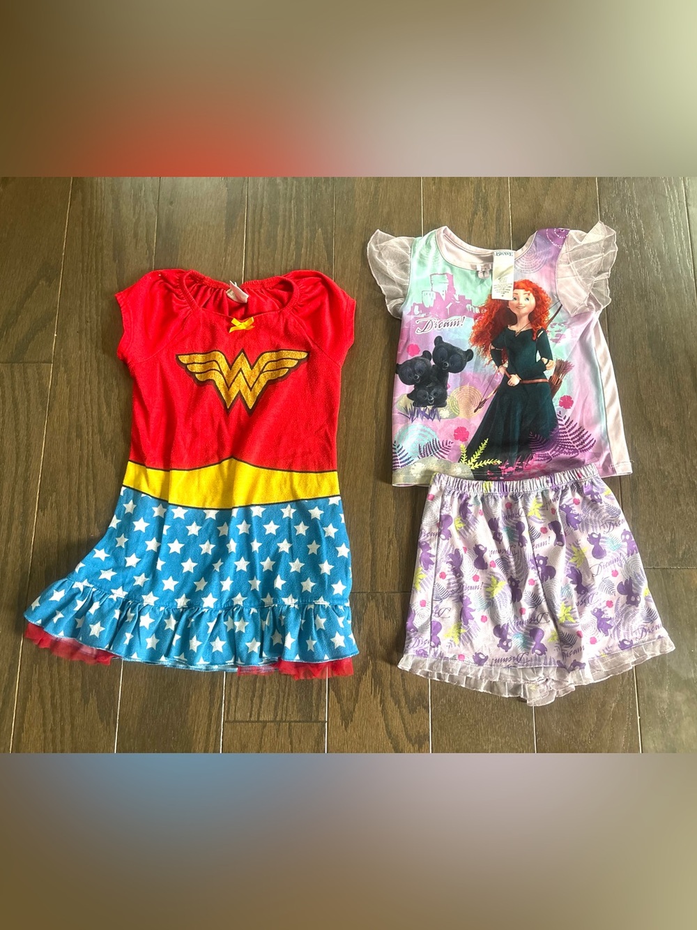 Lot Of 2 Girls Pajamas- Wonder Woman Nightgown & Brave Shorts/ Top- 4T & 4/5
